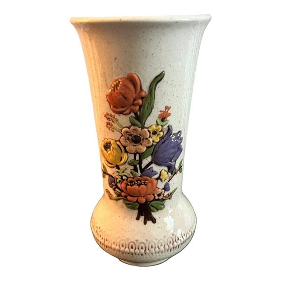 Handmade Other - Vintage 1980 Ceramic Vase with 3D Flowers 9" Tall 4" Width